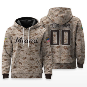 Miami Marlins Custom Name & Number Army Hoodie - HRZ04