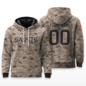 New Orleans Saints Custom Name & Number Army Hoodie - HRZ04